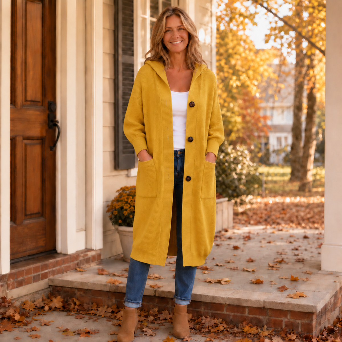 Coziva – Hooded Button-Front Knit Cardigan