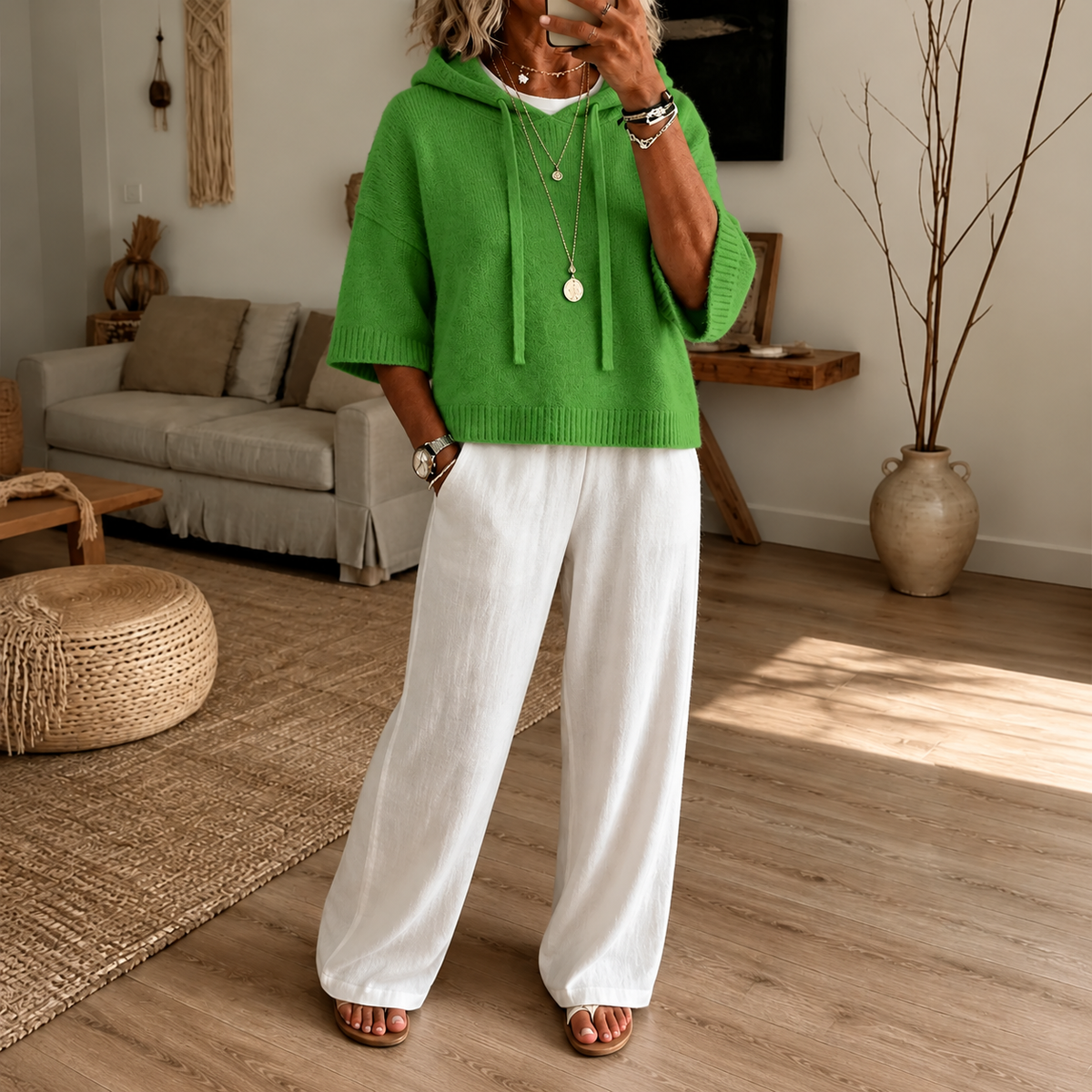 Cozelle – Frayed-Edge Open-Knit Oversized Hoodie