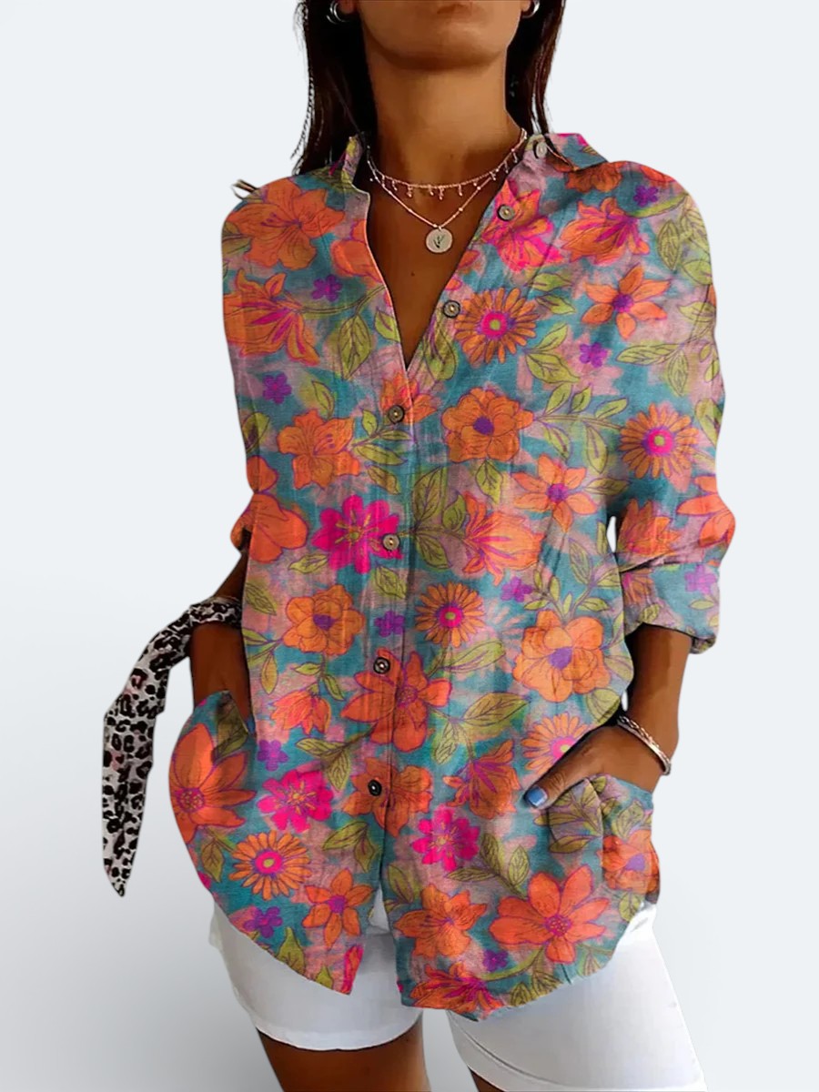 Valeria - Vibrant Artistic Button-Up Blouse