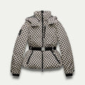 Women’s Belted Beige Patterned Puffer Jacket