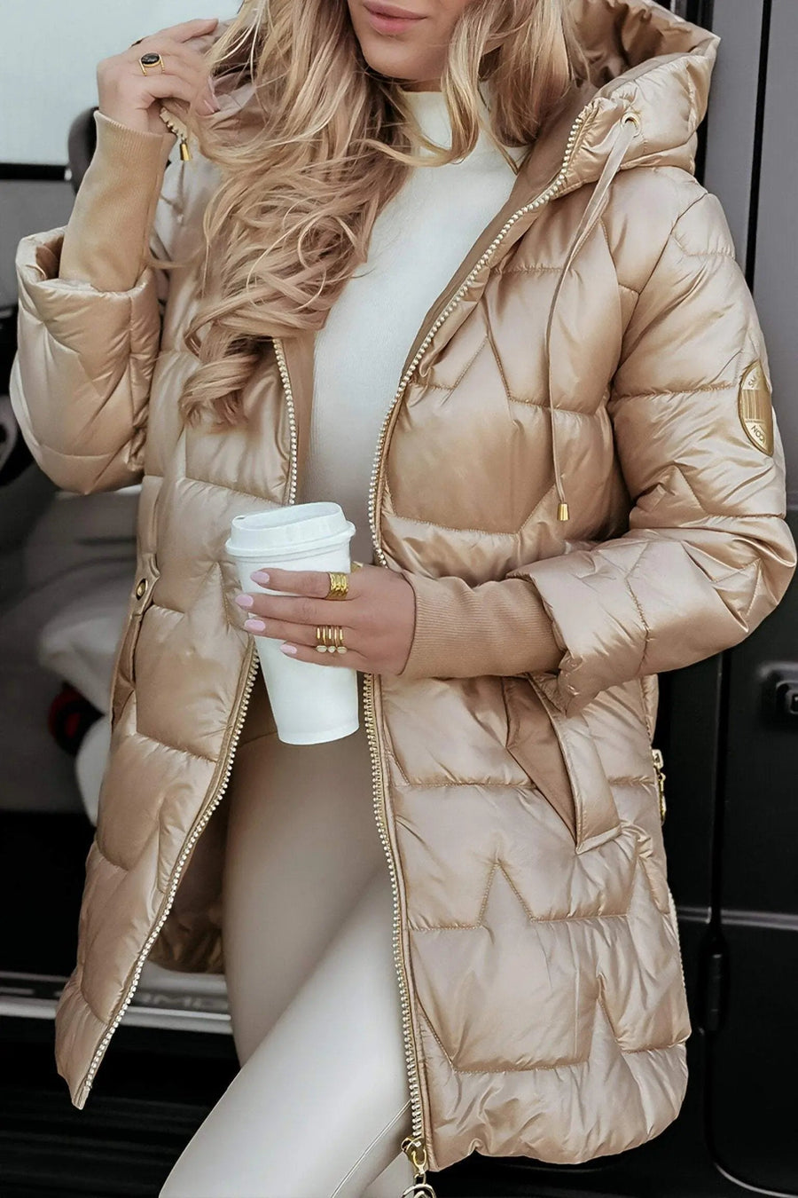 Women's Hooded Puffer Jacket with Quilted Lining