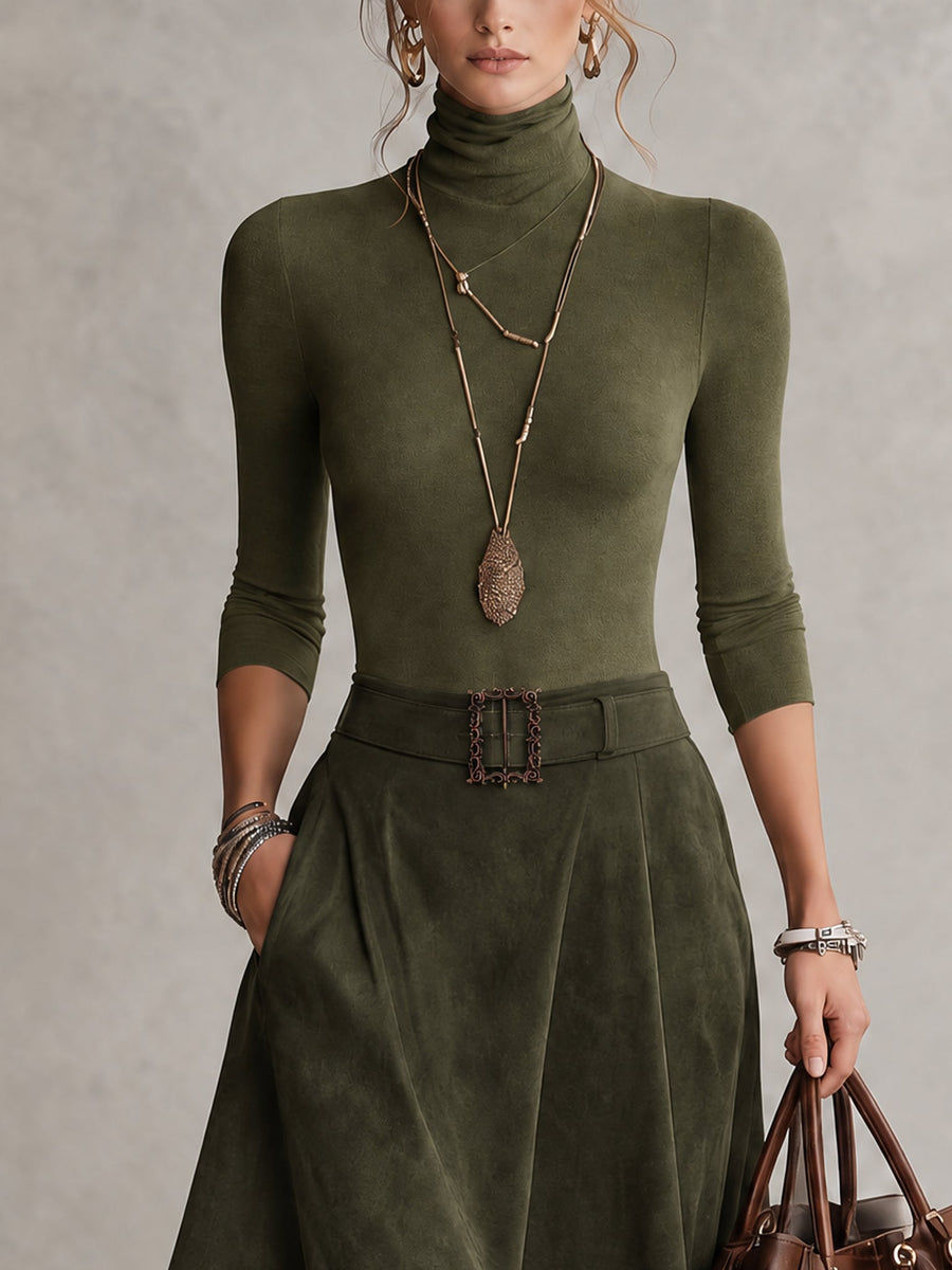 Viola | Turtleneck & Suede Skirt Set