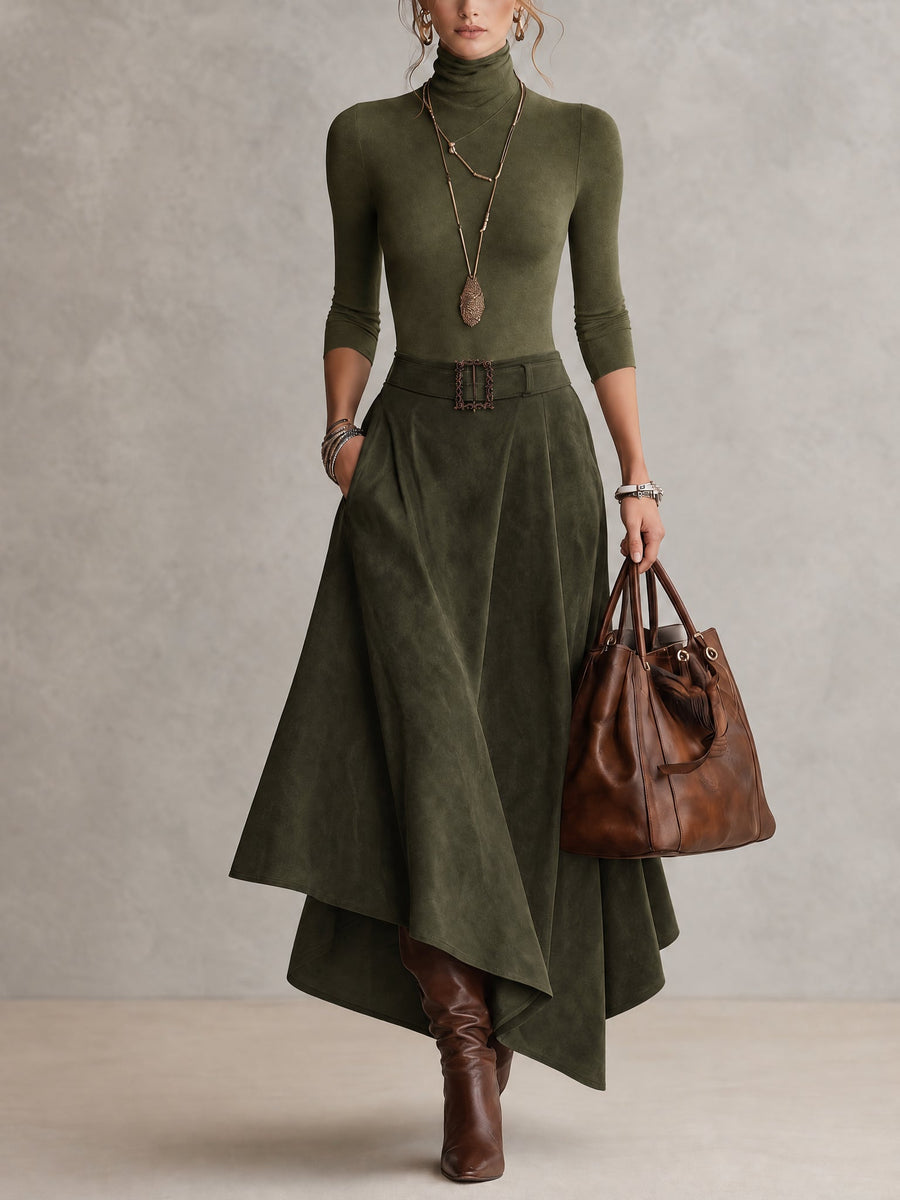 Viola | Turtleneck & Suede Skirt Set