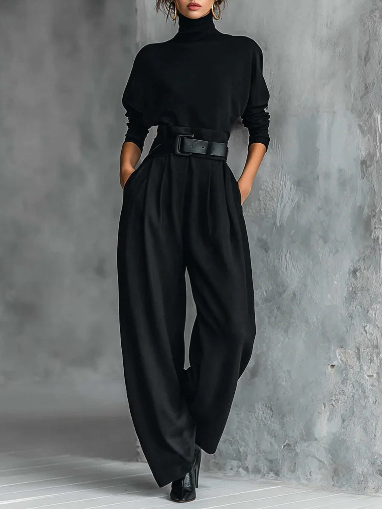 Chic All-Black Two-Piece Set
