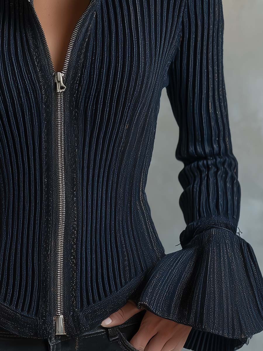 Midnight Sparkle Ribbed Knit Jacket