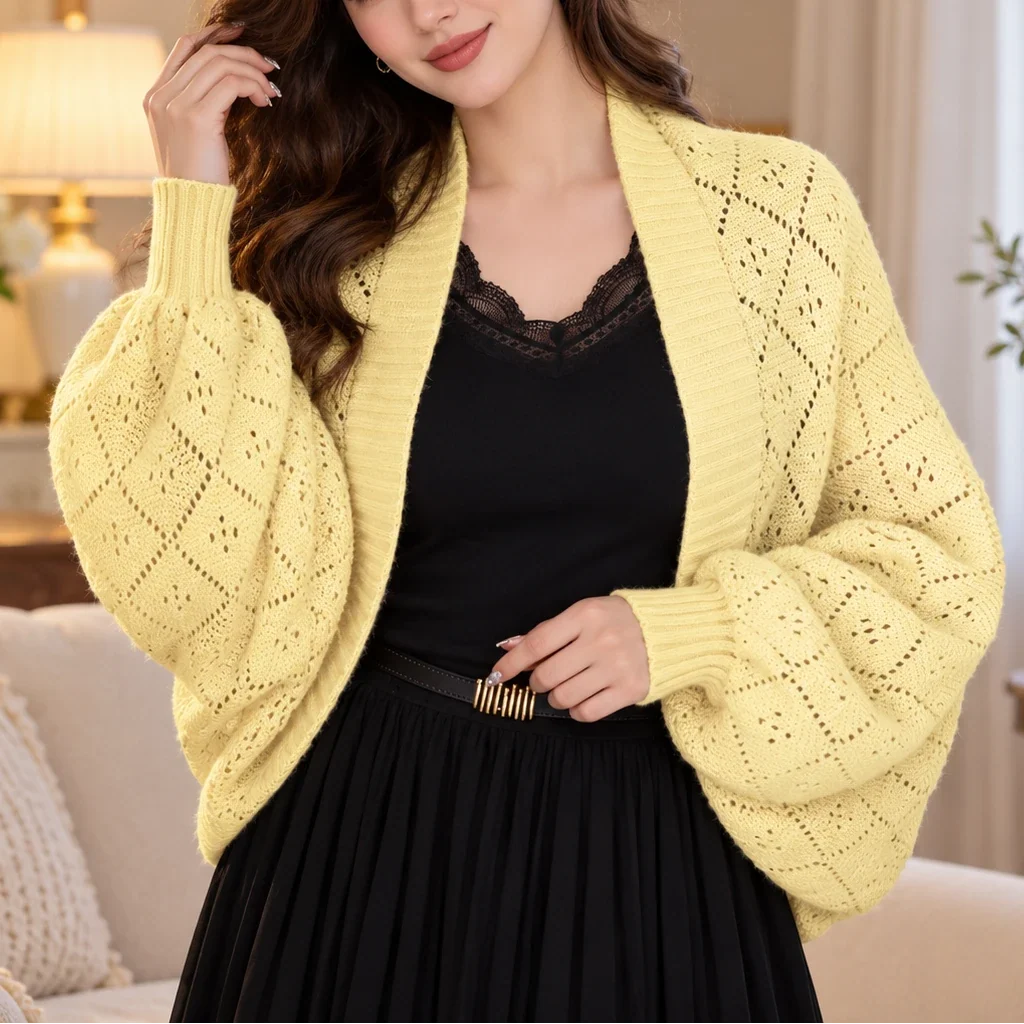 Gridelle – Grid-Knit Batwing Scarf Cardigan