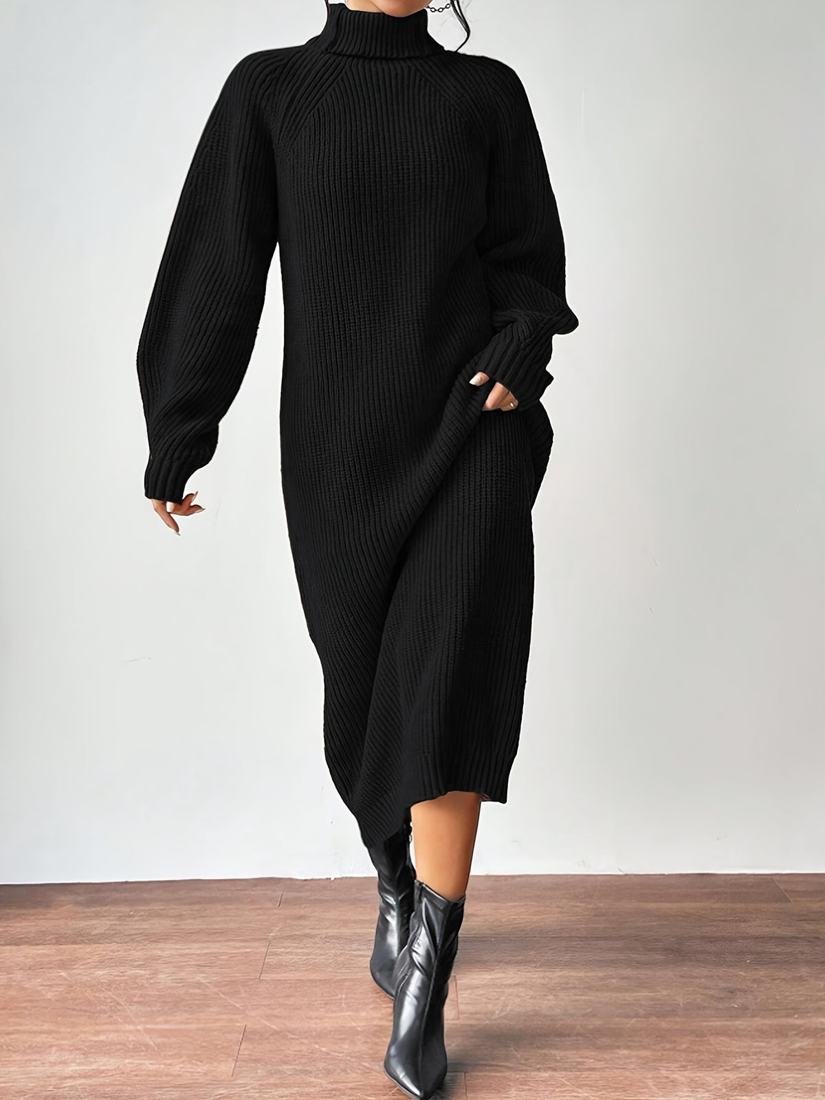 Liora | High-Neck Knit Midi Dress