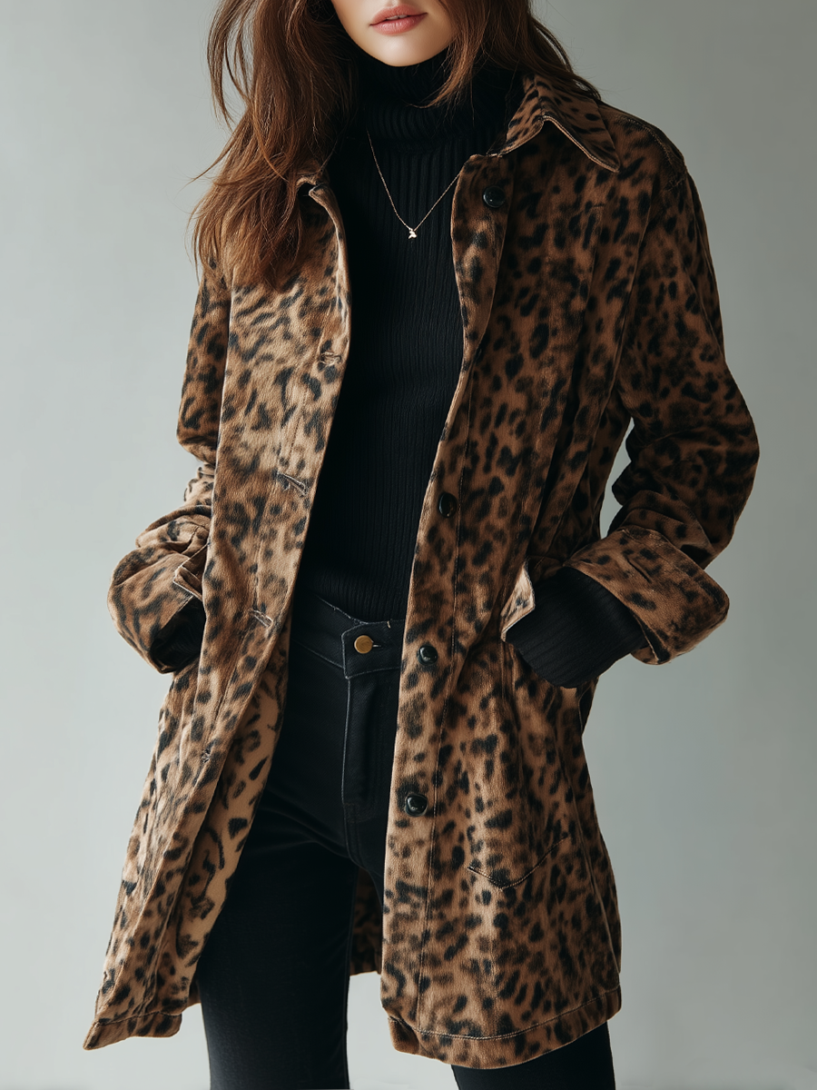 Vintage Leopard Print Eco-suede Jacket