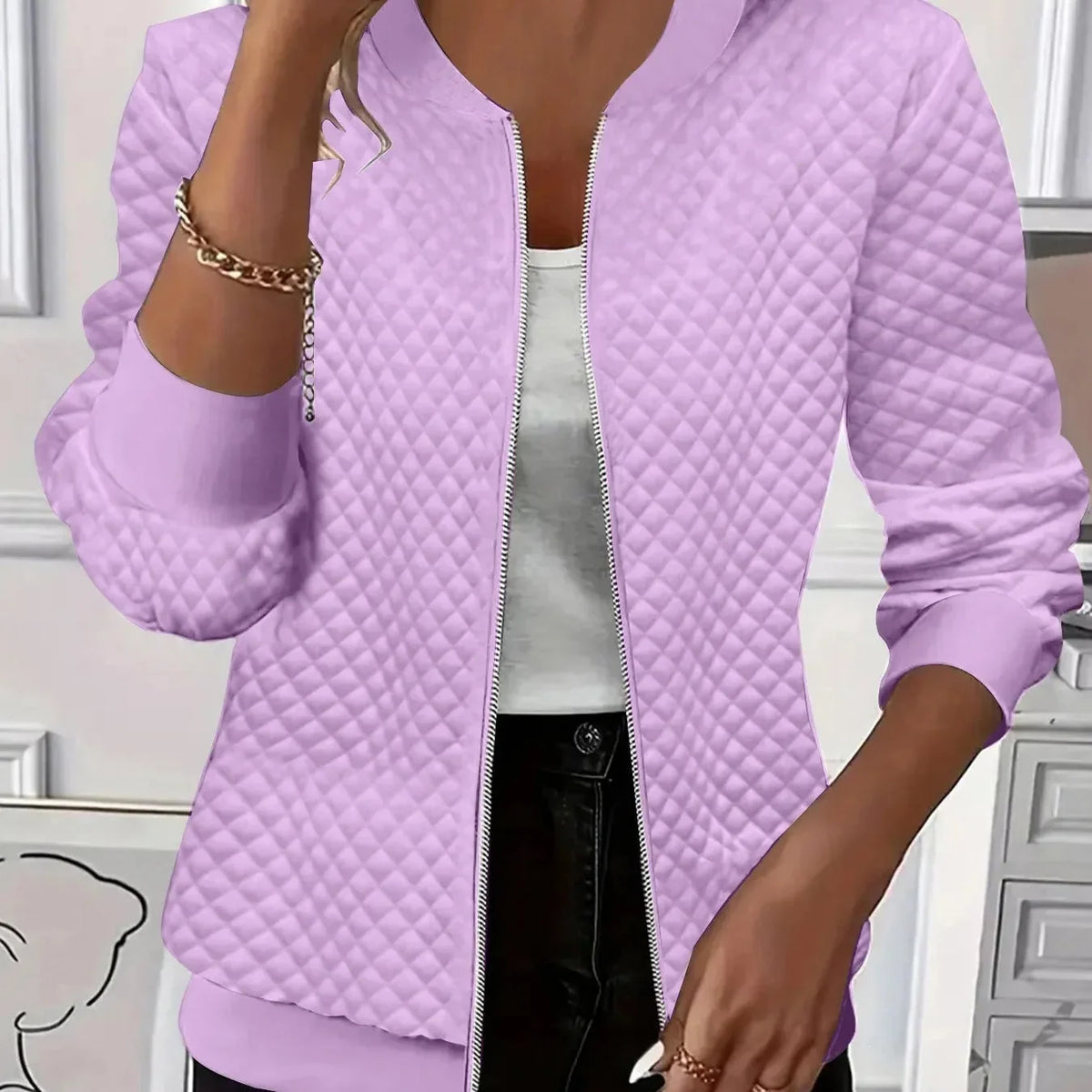 Overa – Diamond-Quilted Zip-Front Jacket