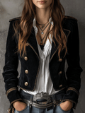 Retro Black Velvet Military Gold Button Detailing Blazer