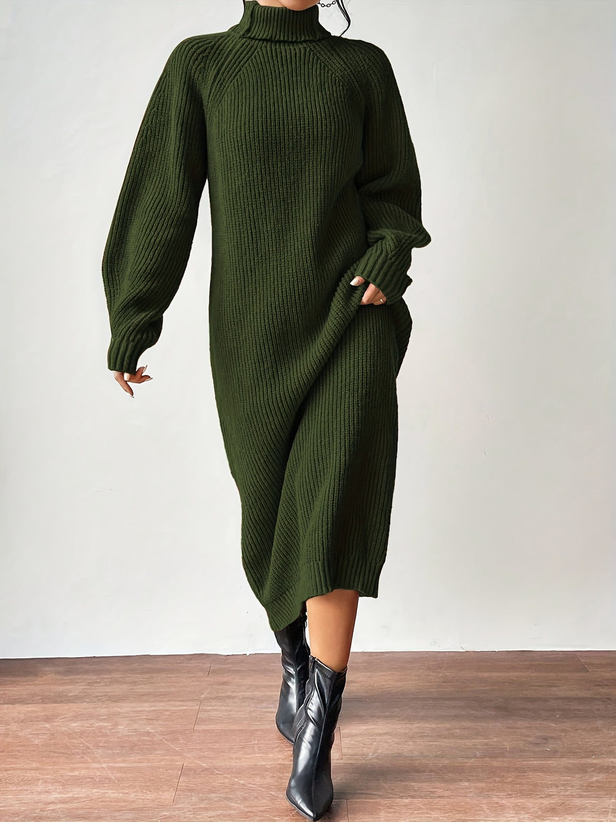Liora | High-Neck Knit Midi Dress