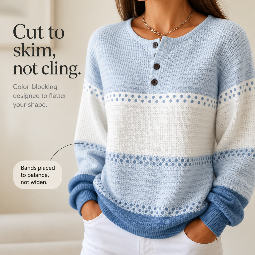 Waffleton – Layered Color-Block Henley Sweater