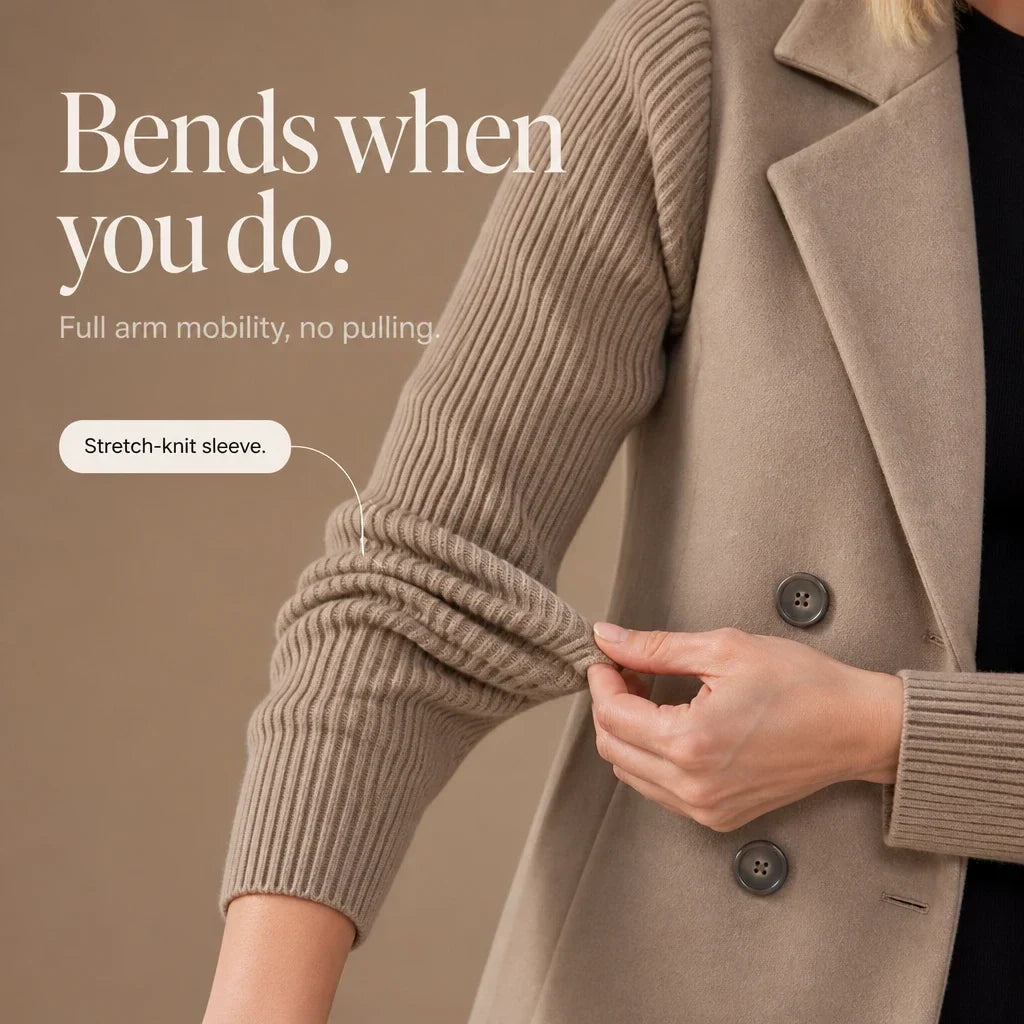 Celeste – Suede-Look Double-Breasted Knit-Sleeve Jacket