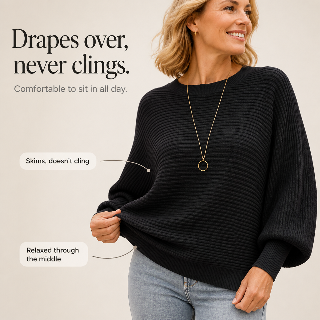 Ribbella – Ribbed Dolman-Sleeve Knit Sweater