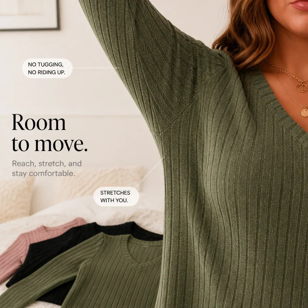 Ribelle – Ribbed Brushed-Knit Deep V-Neck Top