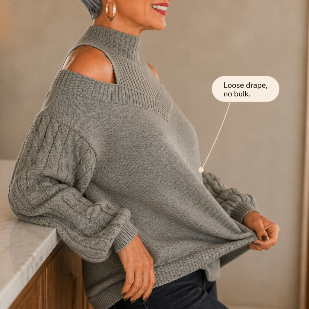 Veluna – Off-Shoulder Cable-Knit Sweater