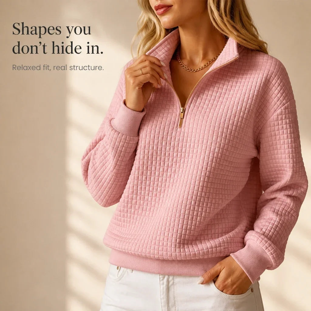 Quilted Ease – Quilted Half-Zip Knit Pullover