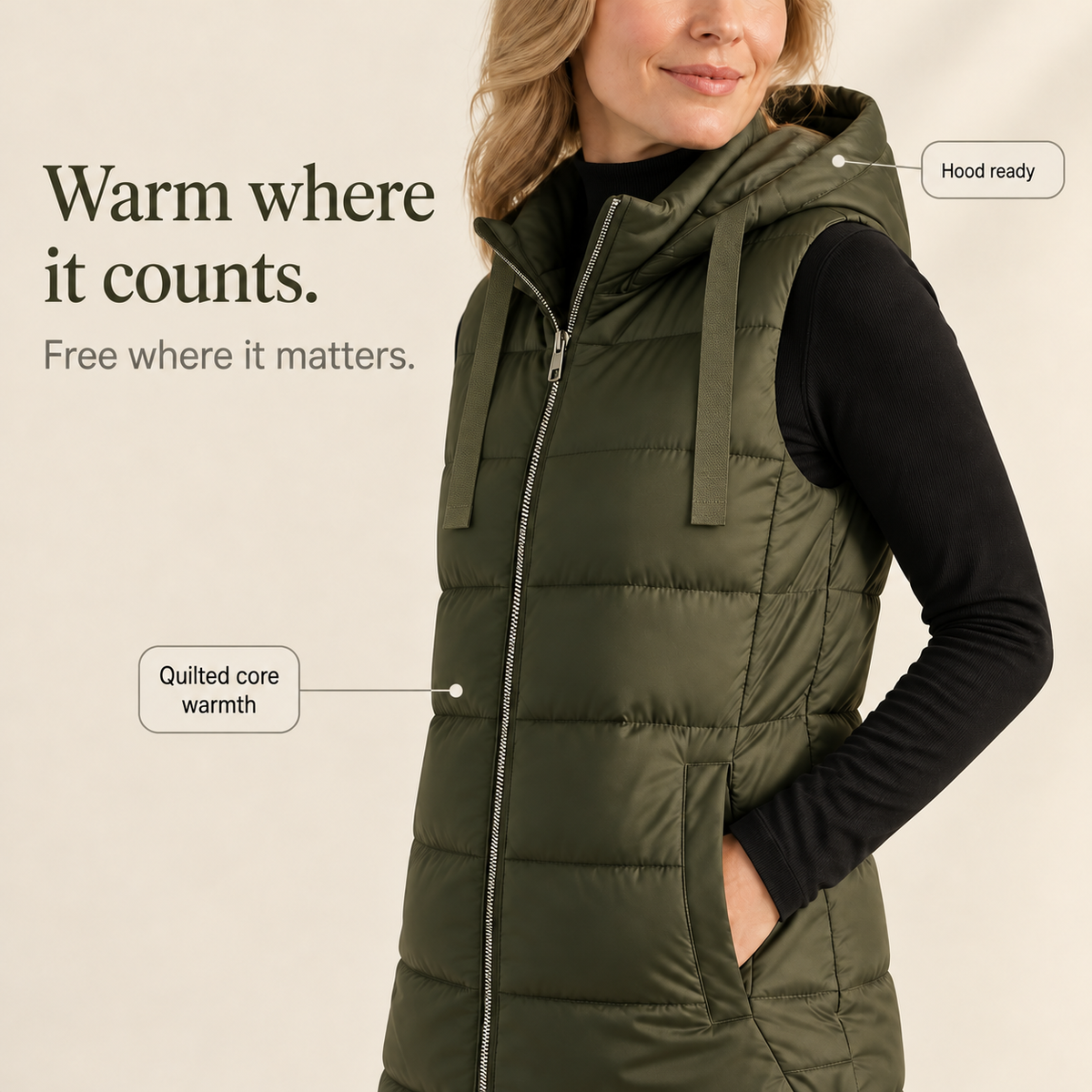 Longbella – Hooded Longline Quilted Puffer Vest