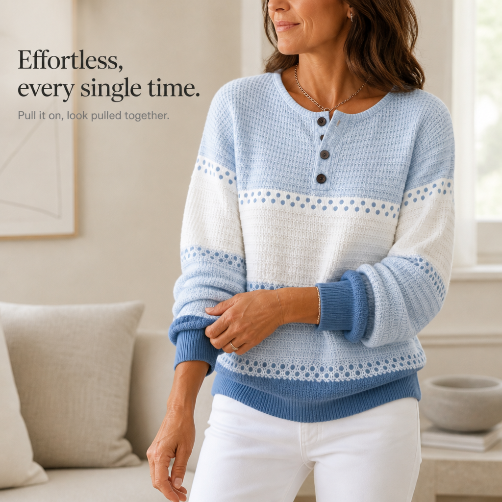 Waffleton – Layered Color-Block Henley Sweater