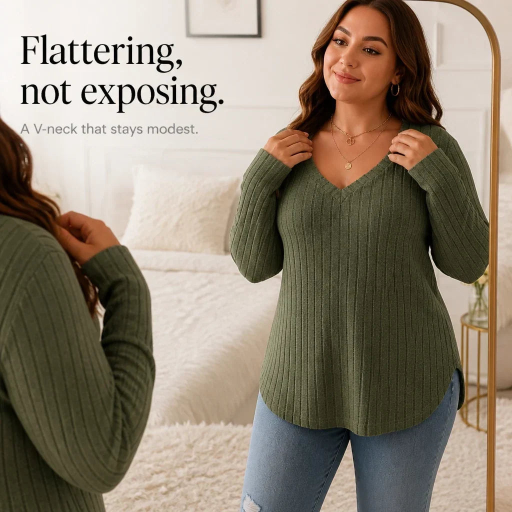 Ribelle – Ribbed Brushed-Knit Deep V-Neck Top