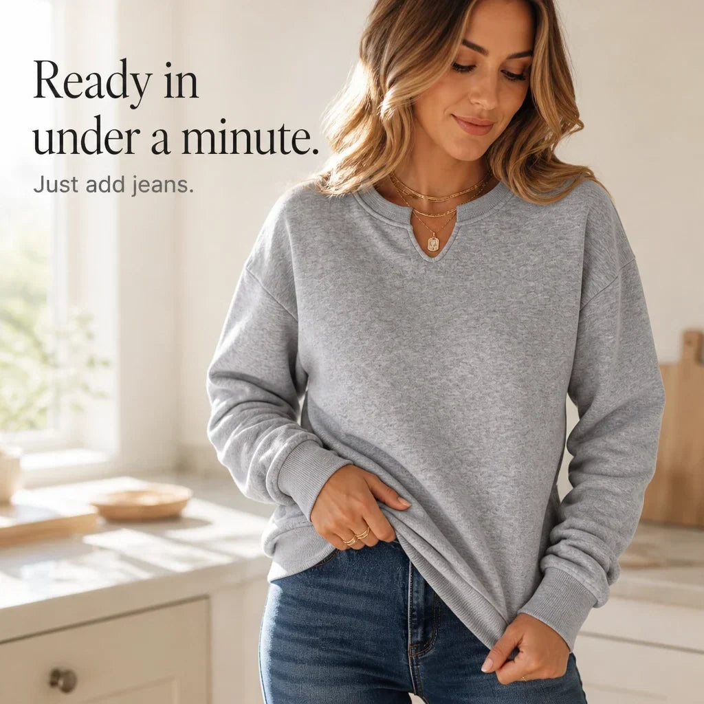 Vella – Split V-Neck Casual Sweatshirt