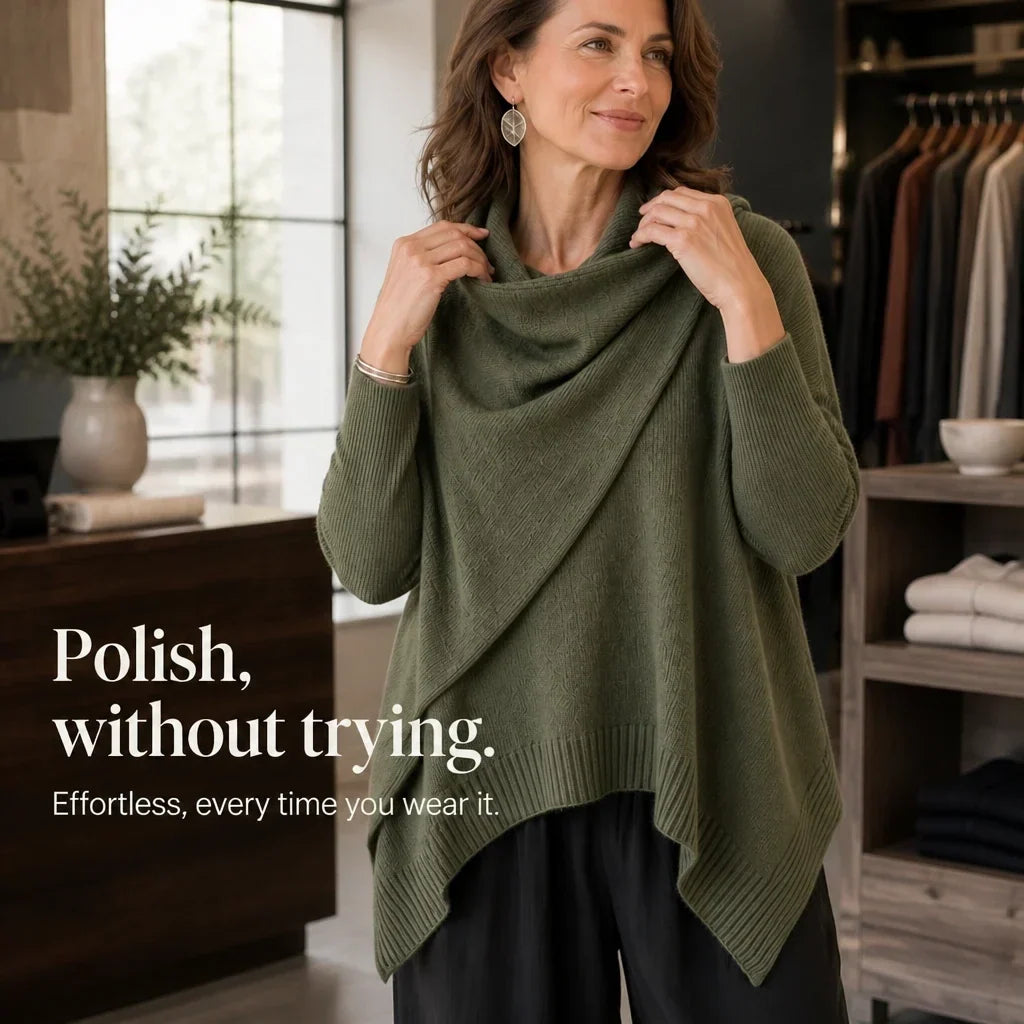 Cowlora – Draped Cowl-Neck Knit Pullover
