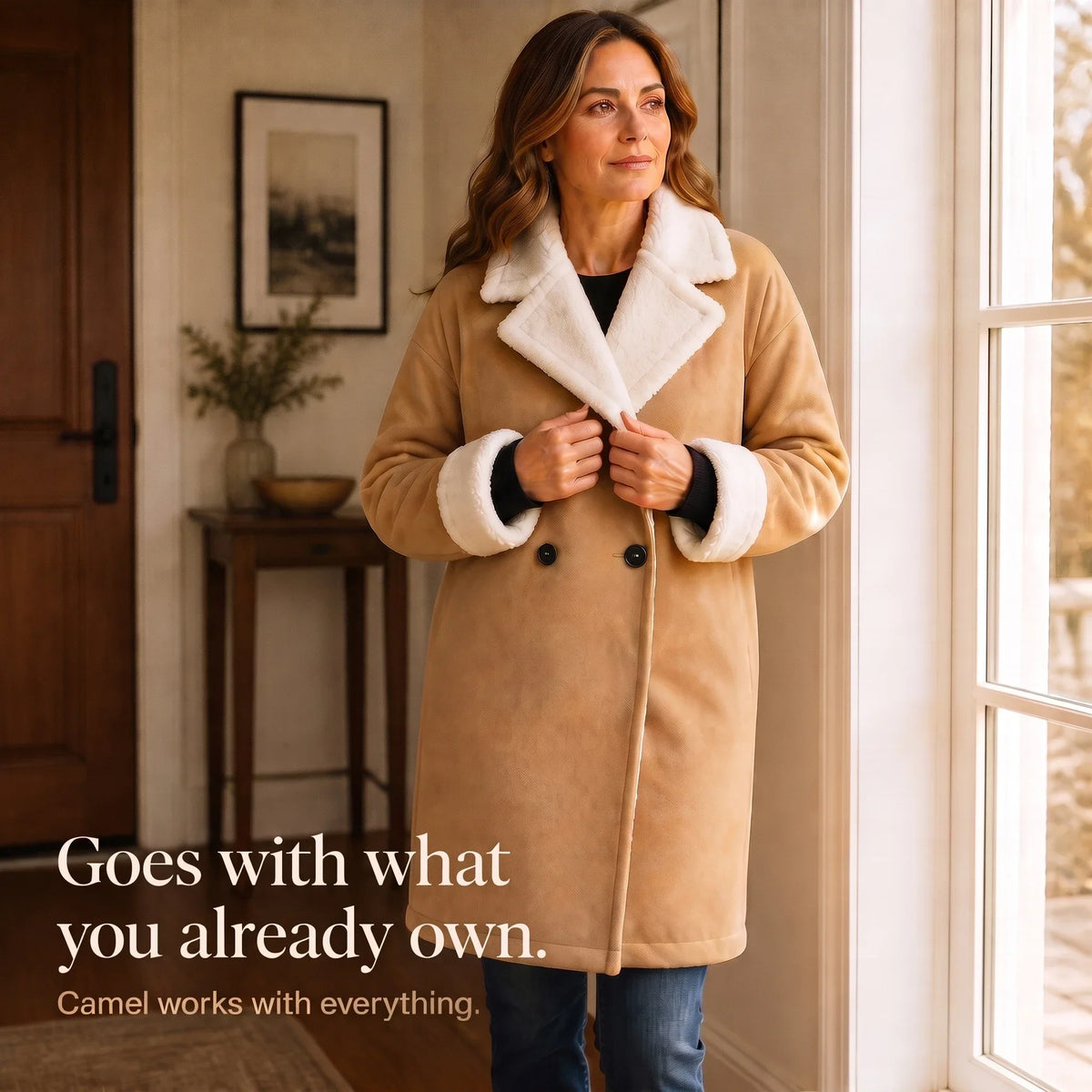 Everleigh – Camel Sherpa-Lined-Look Winter Coat