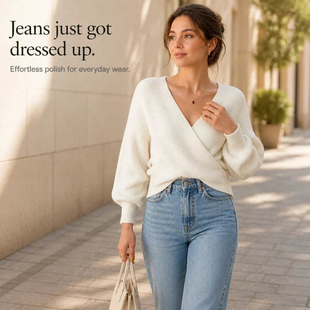 Vellora – Ribbed Cropped Wrap Sweater
