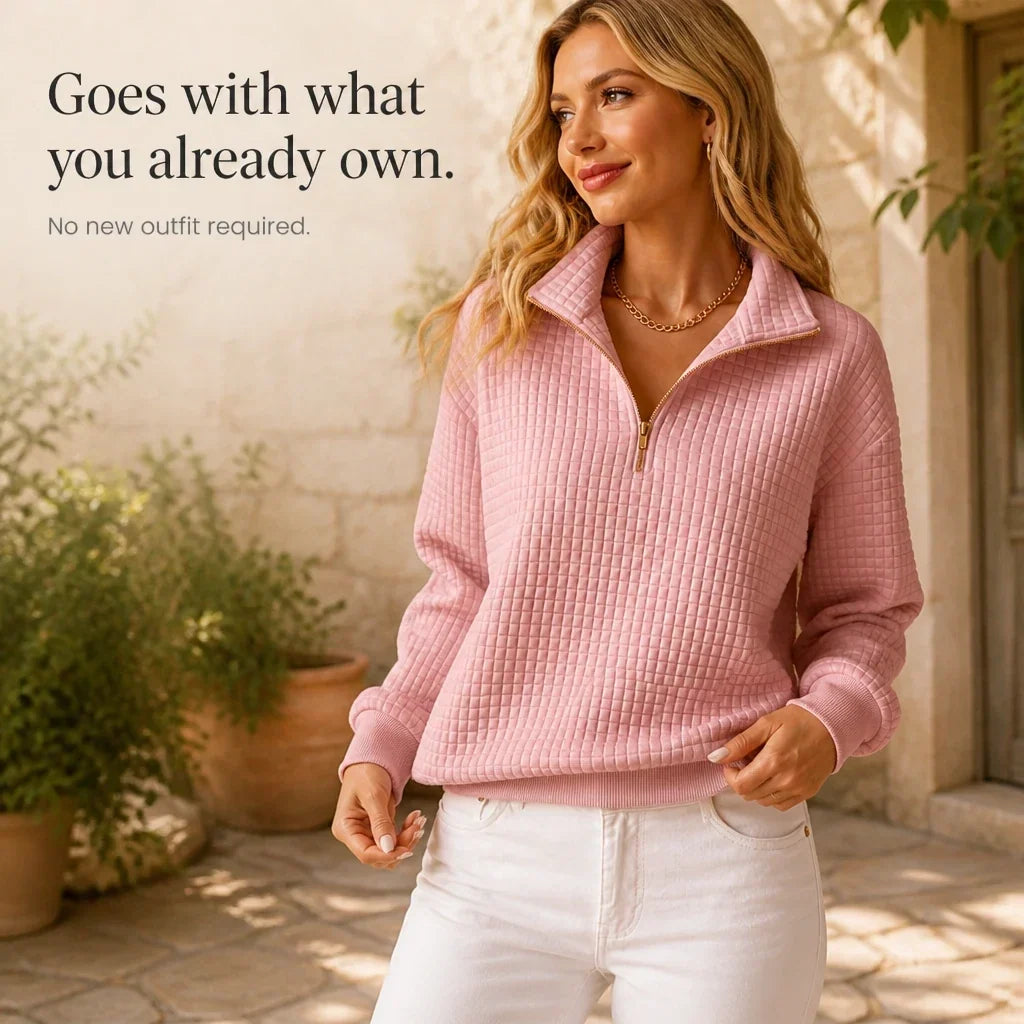 Quilted Ease – Quilted Half-Zip Knit Pullover