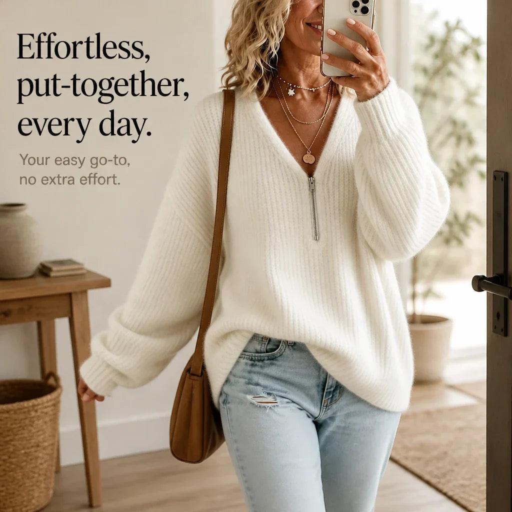 Cozyline – Ribbed Knit Half-Zip Pullover