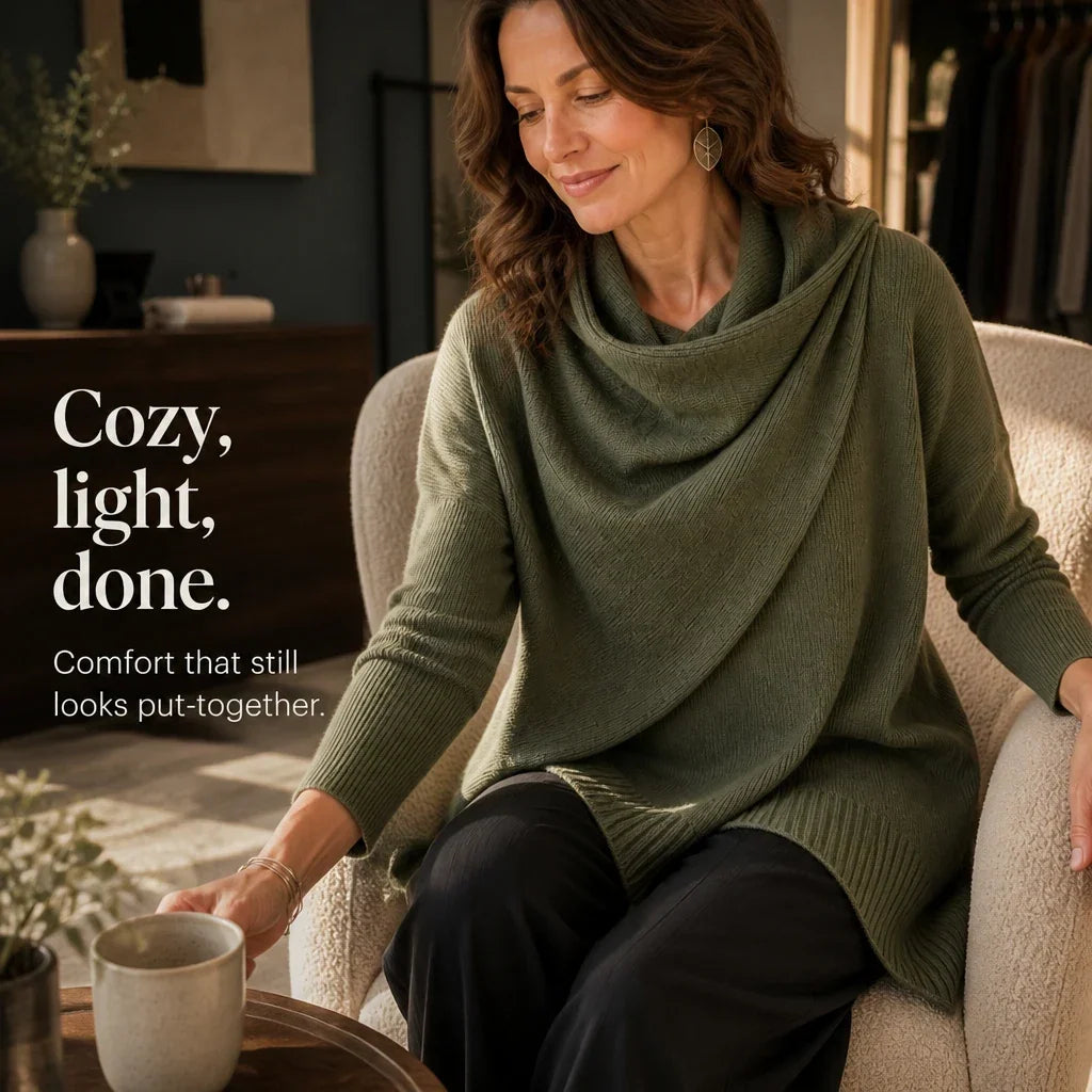 Cowlora – Draped Cowl-Neck Knit Pullover