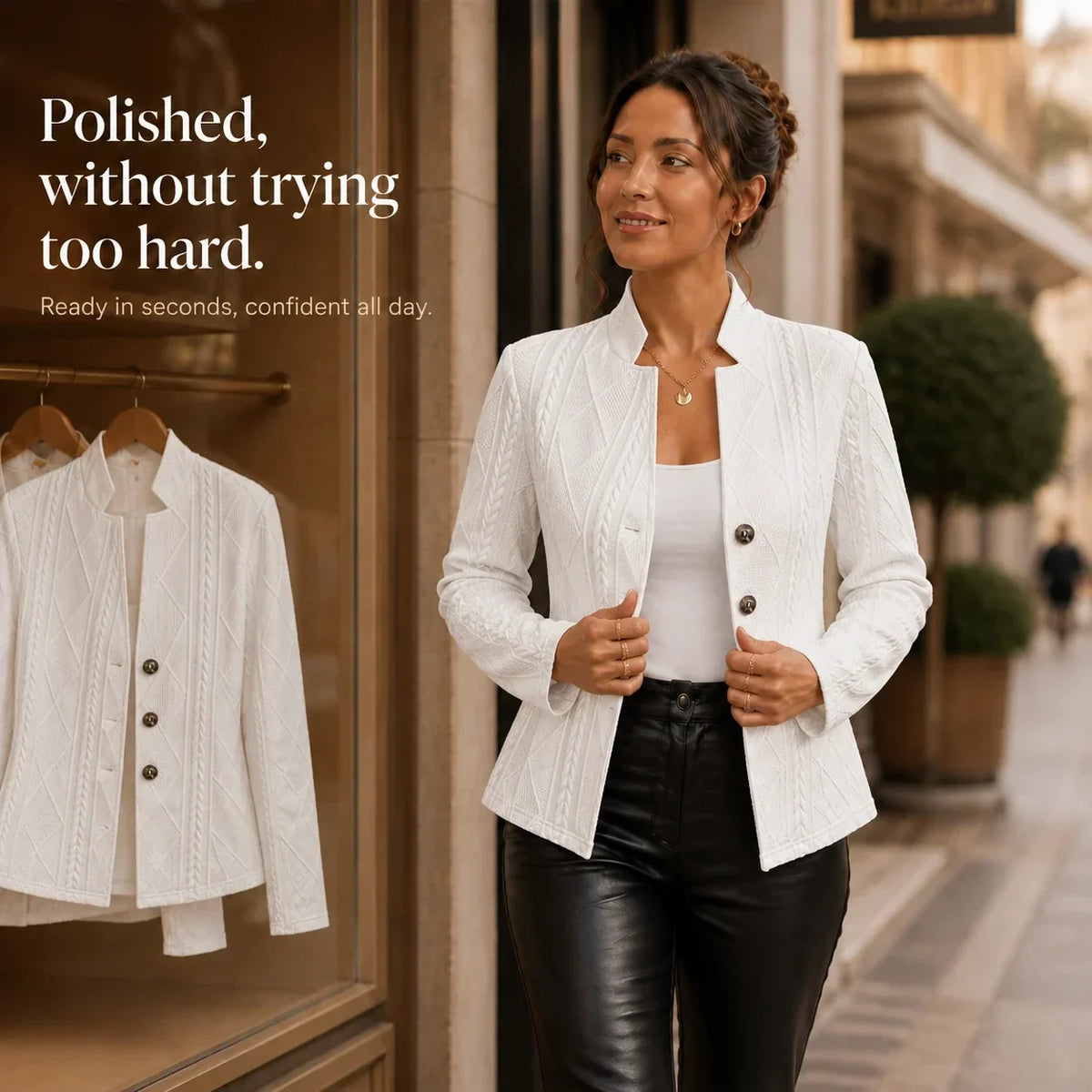 Formelle – Diamond Cable Knit Stand-Collar Blazer