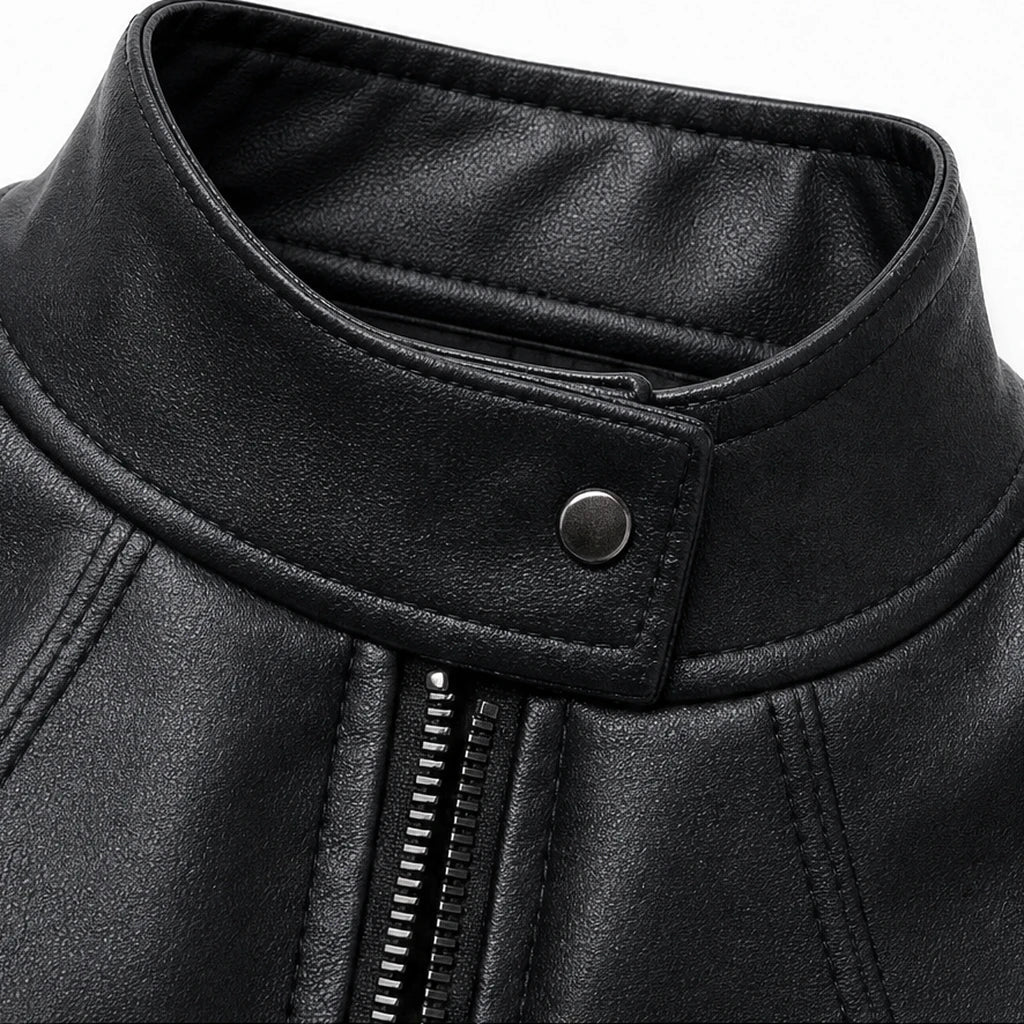 Velora – Cropped Faux-Leather Biker Jacket