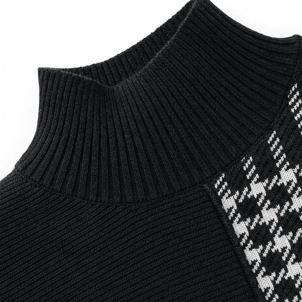 Plaidelle – Asymmetric Plaid Panel Knit Sweater