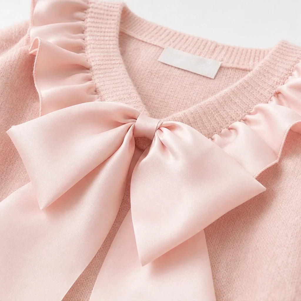 Bellavelle – Chiffon Ruffle Bow Knit Top