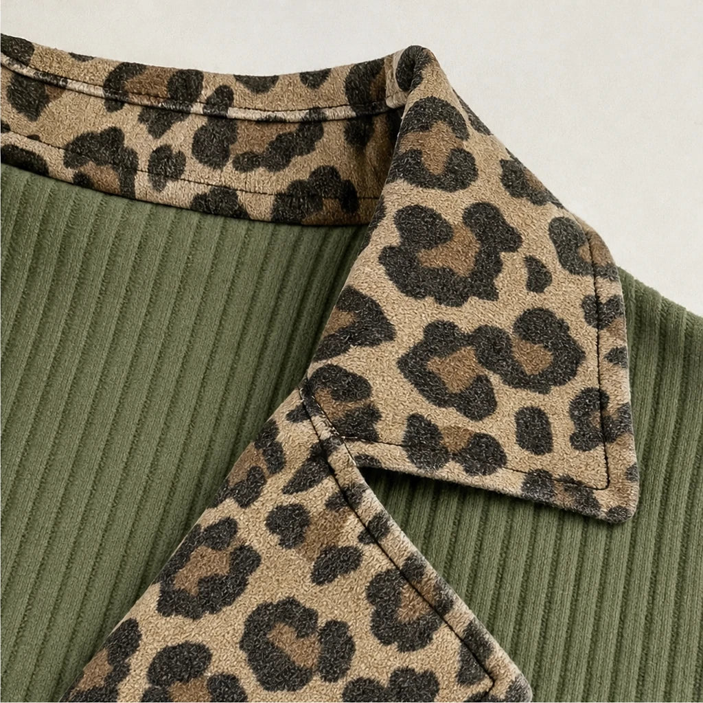 Liora – Leopard-Trim Ribbed Knit Cardigan