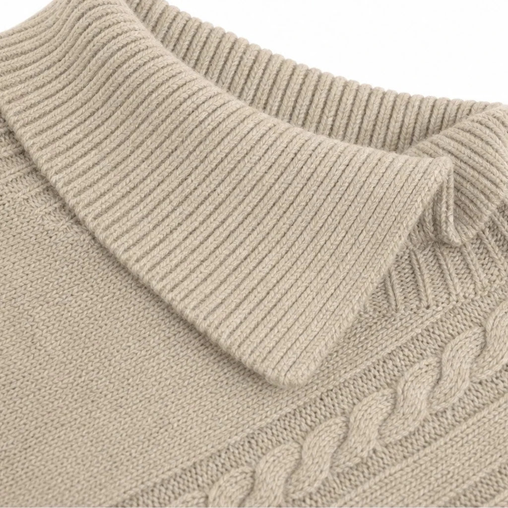 Drapella – Asymmetric Cable-Knit Button-Shoulder Sweater
