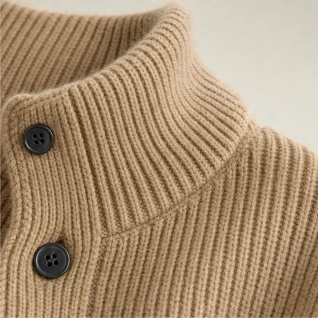 Sorella – Ribbed Asymmetric Button-Front Sweater