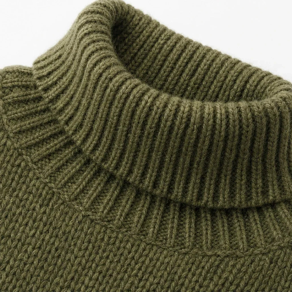 Aurelle – Gold Button Shoulder Knit Turtleneck Sweater