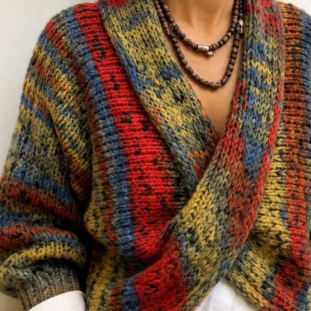 Wrapelle – Striped Wrap-Front Knit Pullover