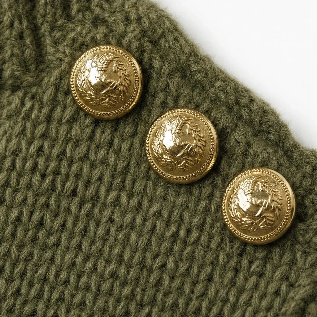 Aurelle – Gold Button Shoulder Knit Turtleneck Sweater