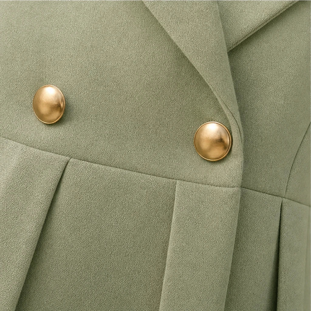 Vellaire – Double-Breasted Pleated Peplum Trouser Suit