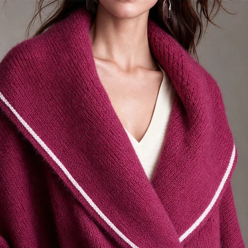 Drapella – Contrast-Trim Draped Knit Cardigan