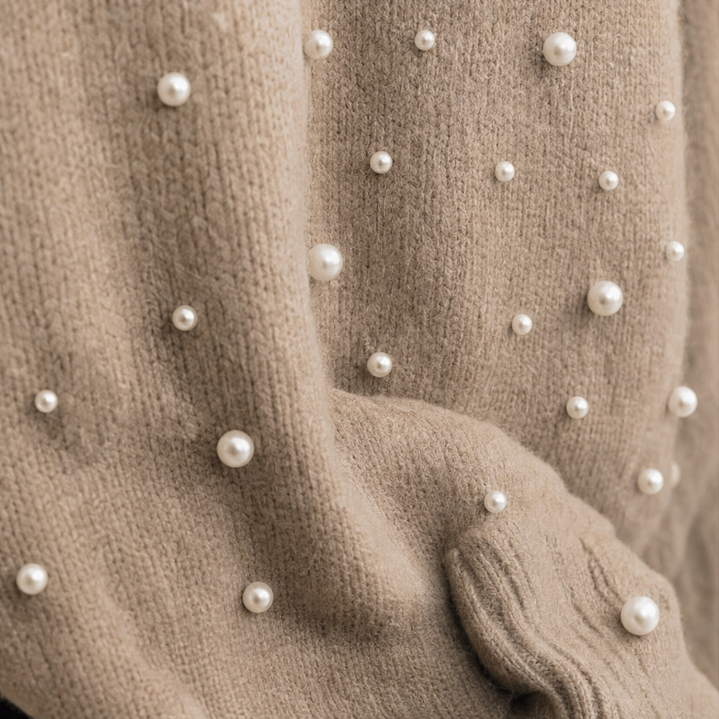 Pearla – Faux Pearl Sleeve Crew-Neck Sweater