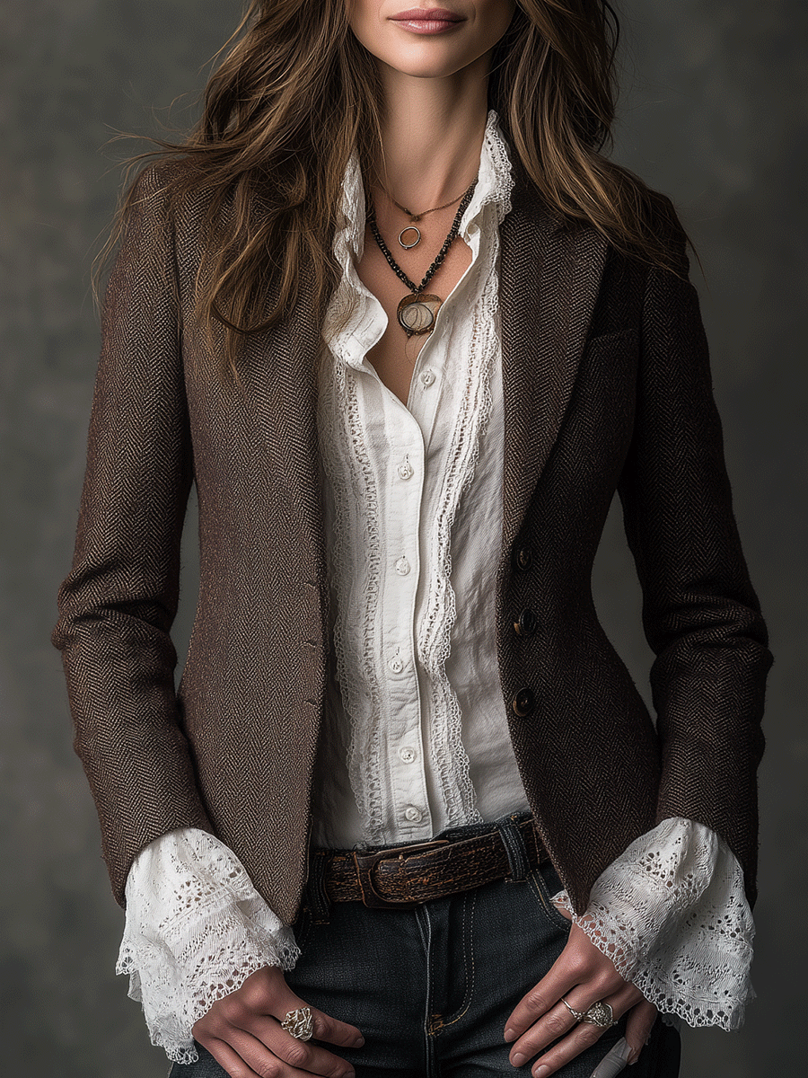 Vintage Brown Tweed Blend Tailored Blazer