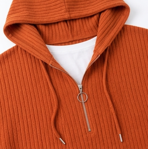 Ribella – Ribbed Half-Zip Hooded Knit Top