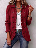 Rosalie | Ruby Red Ribbed Knit Ruffle Jacket
