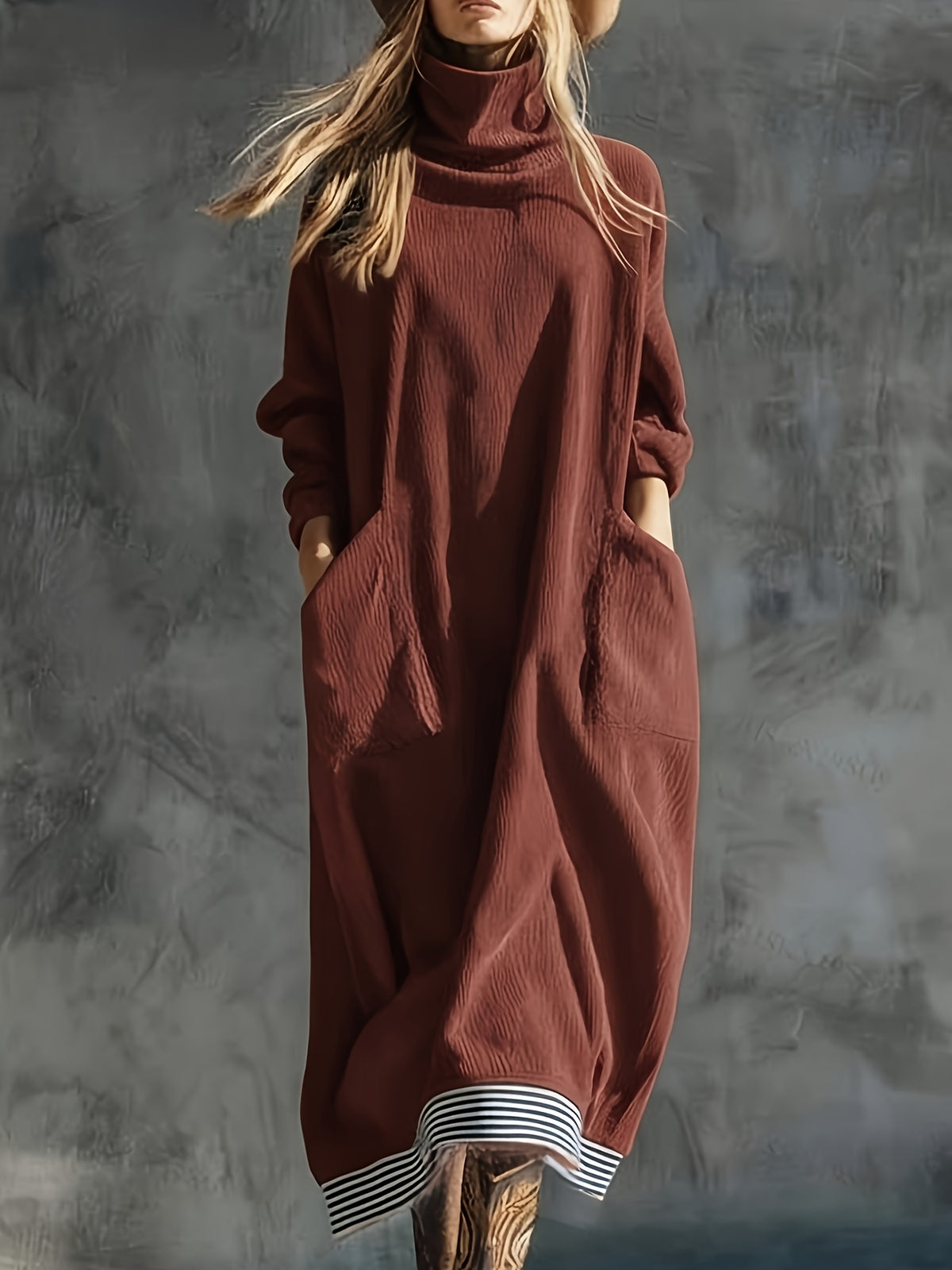 Solene | High-Neck Pocket Midi Dress