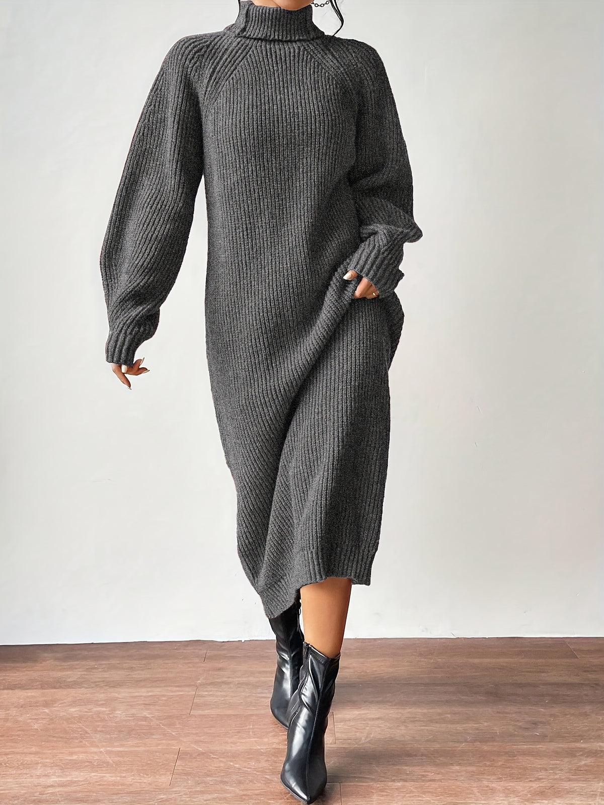 Liora | High-Neck Knit Midi Dress