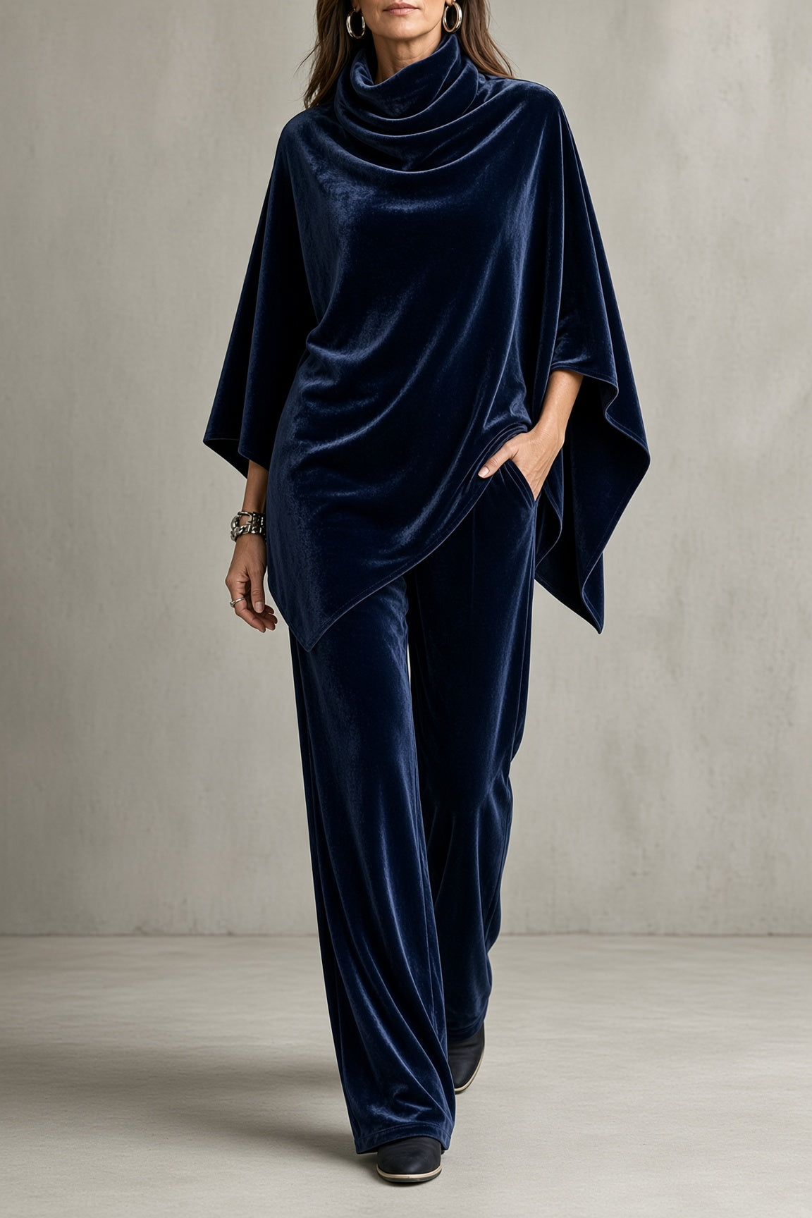 Monica | Velvet Poncho & Pants Set